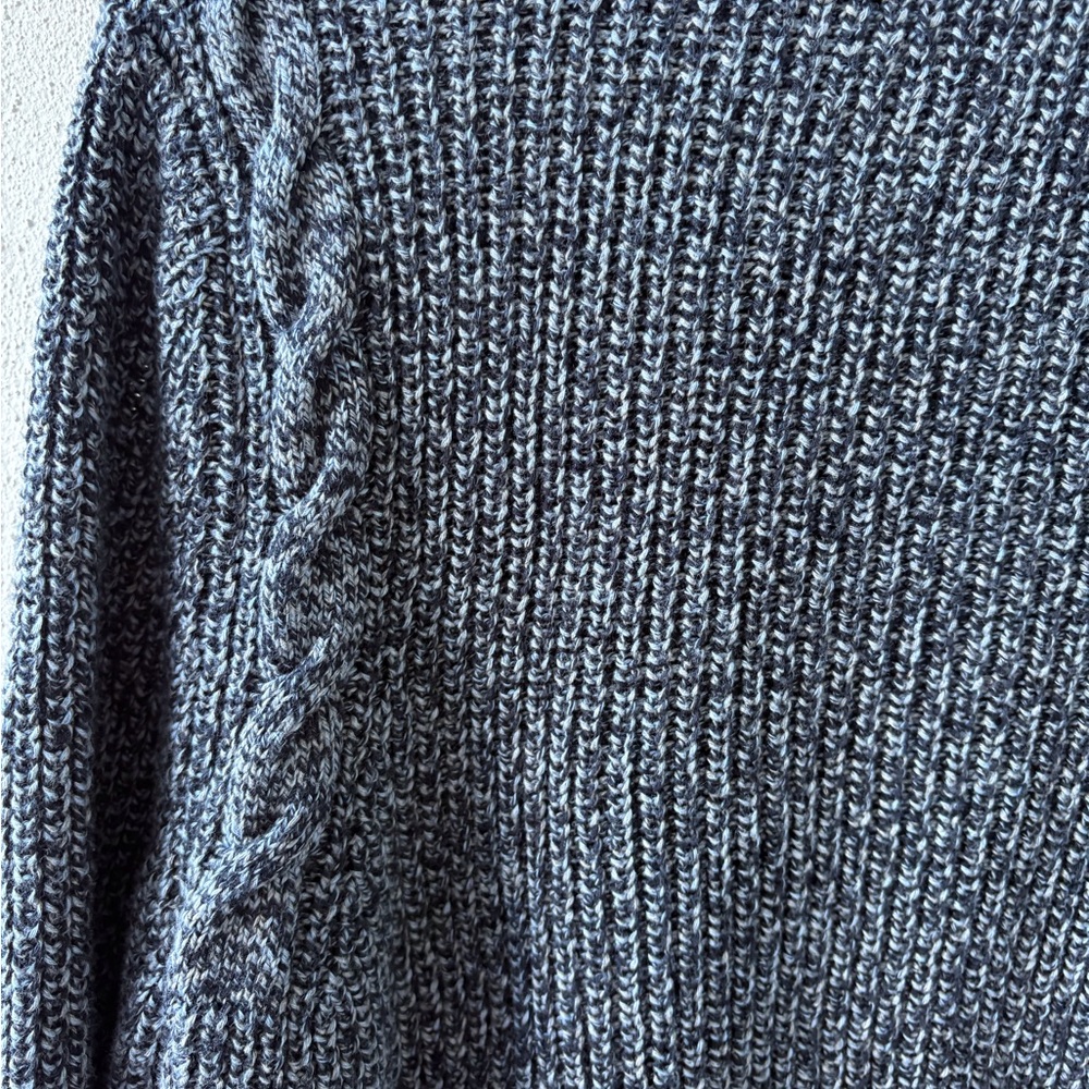 Talbots Open Cotton Cardigan Blue Gray Large Fisherman Cable Knit Cabincore Cozy - Picture 6 of 11